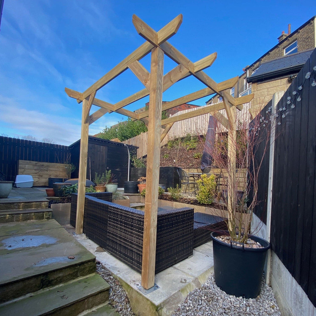 Heavy Duty Tanalised Timber Pergola Complete DIY Kit, Slow Grown Spruce, various sizes.