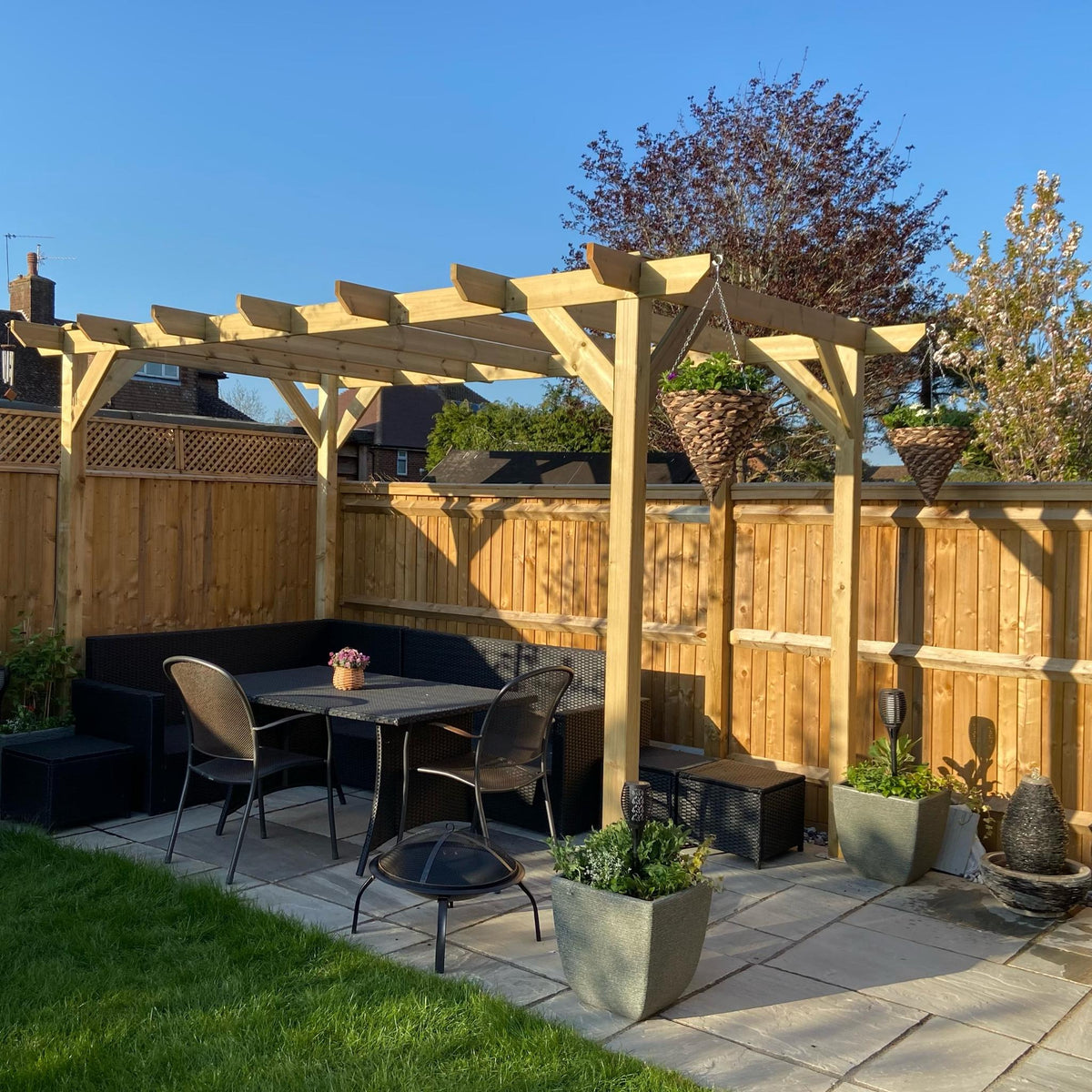 Heavy Duty Tanalised Timber Pergola Complete DIY Kit, Slow Grown Spruce, various sizes.