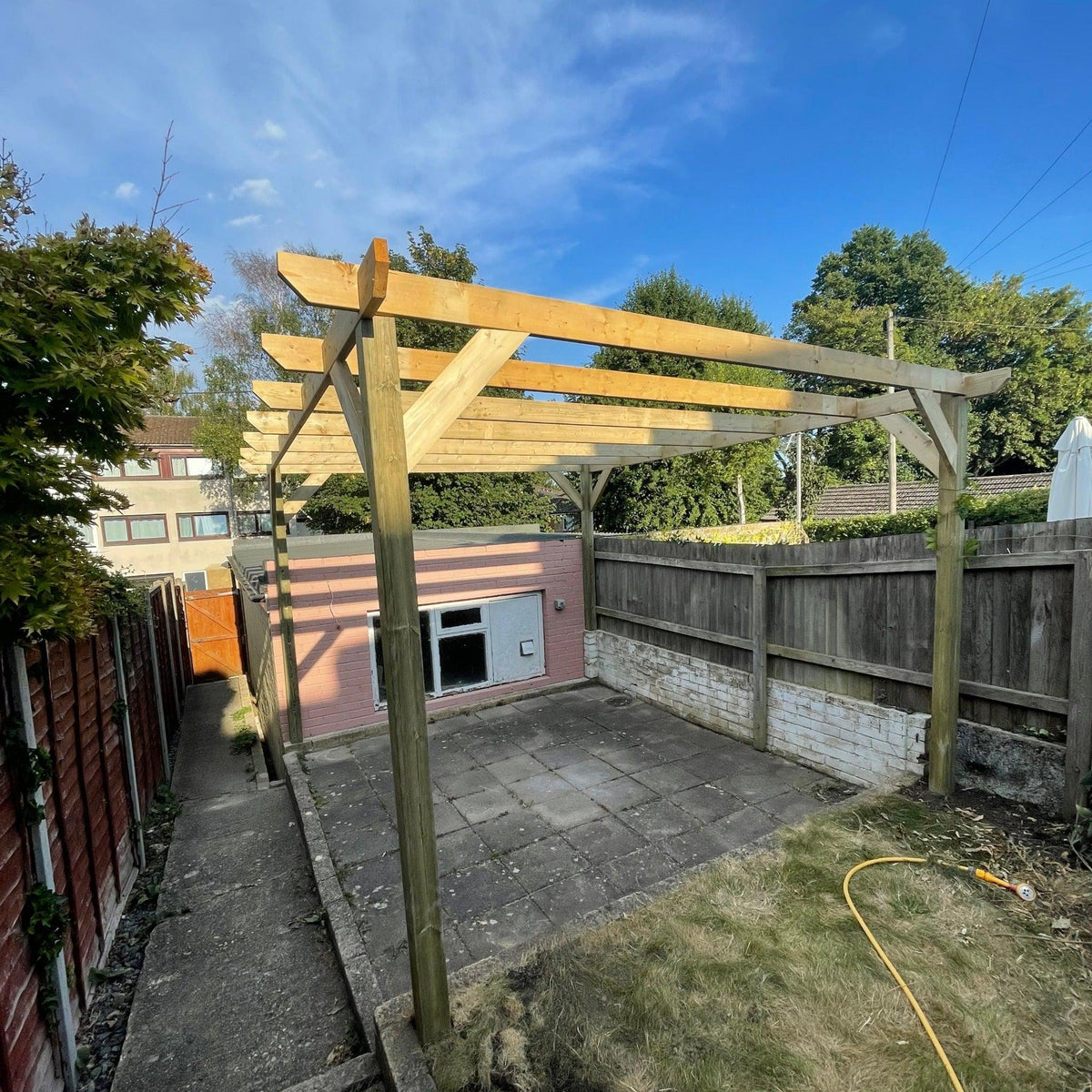 Heavy Duty Tanalised Timber Pergola Complete DIY Kit, Slow Grown Spruce, various sizes.