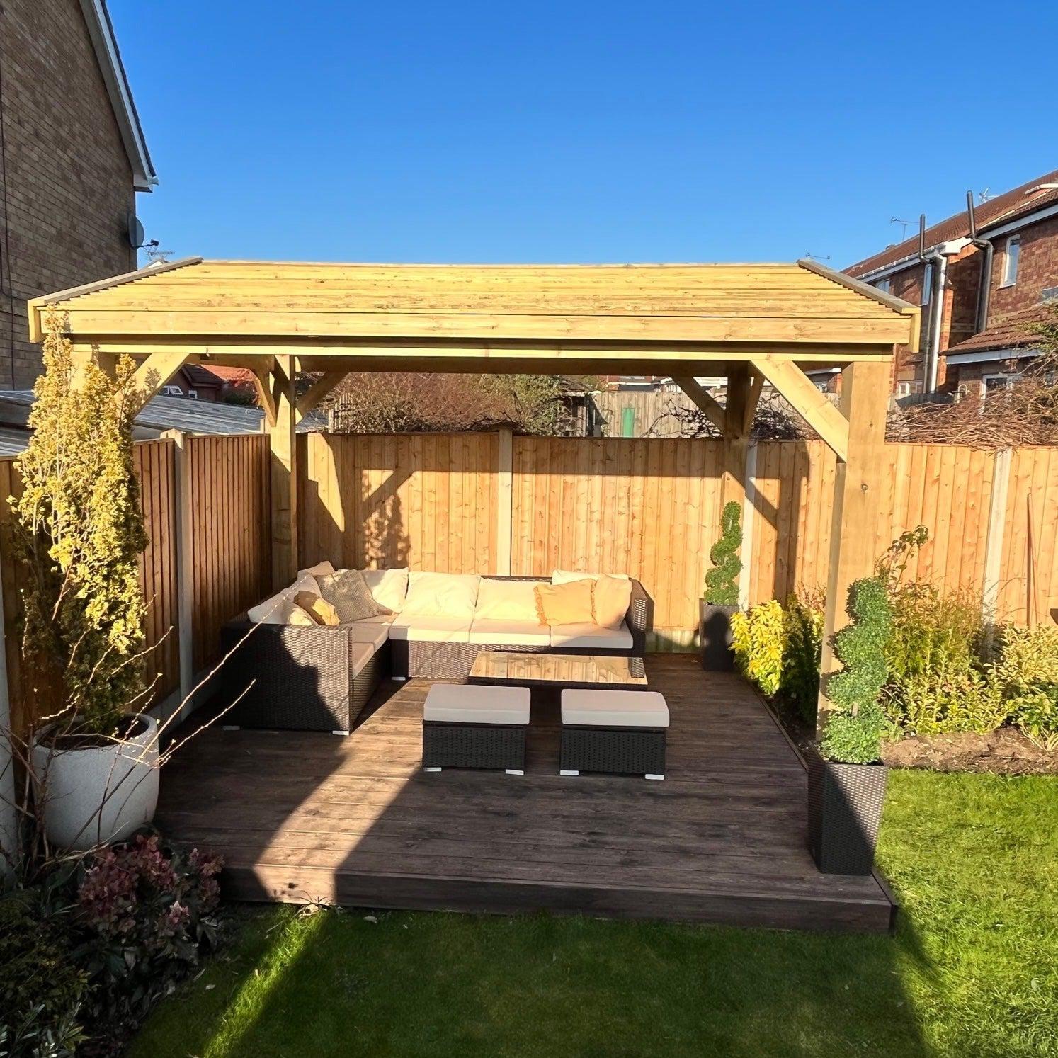 Heavy Duty Timber Gazebo DIY Kit | Tanalised feather edge timber | felt tile roof, various sizes.