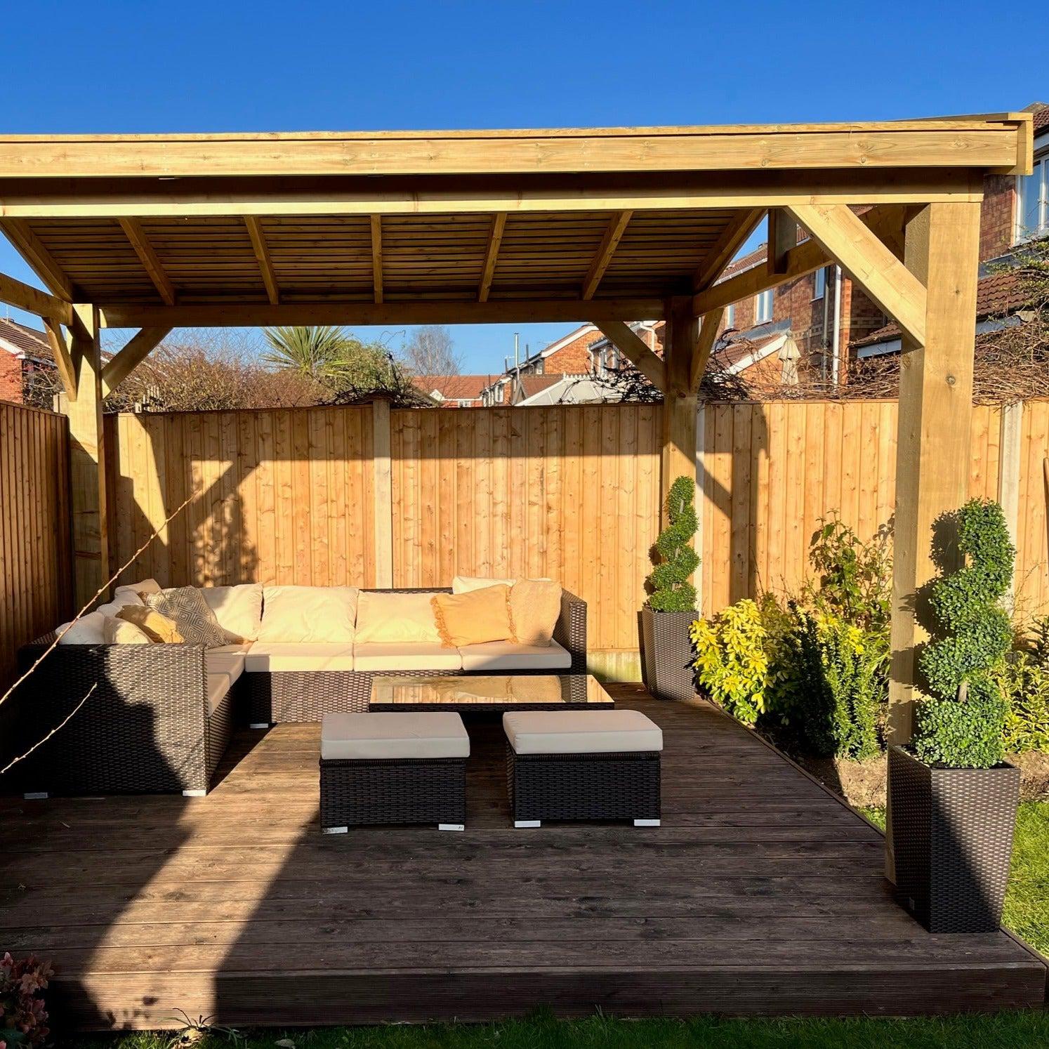 Heavy Duty Timber Gazebo DIY Kit | Tanalised feather edge timber | felt tile roof, various sizes.