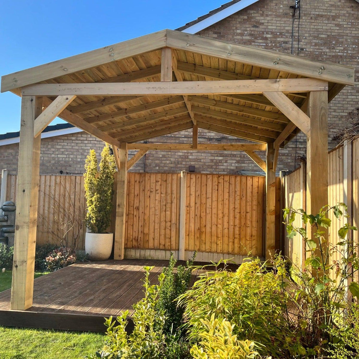 Heavy Duty Timber Gazebo DIY Kit | Tanalised feather edge timber | felt tile roof, various sizes.