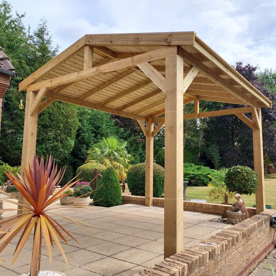 Heavy Duty Timber Gazebo DIY Kit | Tanalised feather edge timber | felt tile roof, various sizes.