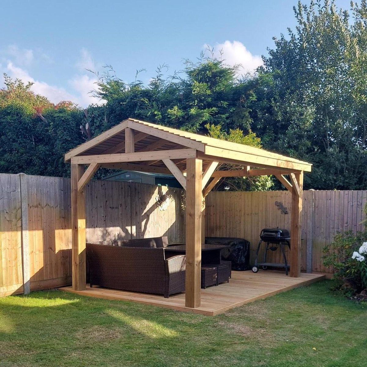 Heavy Duty Timber Gazebo DIY Kit | Tanalised feather edge timber | felt tile roof, various sizes.