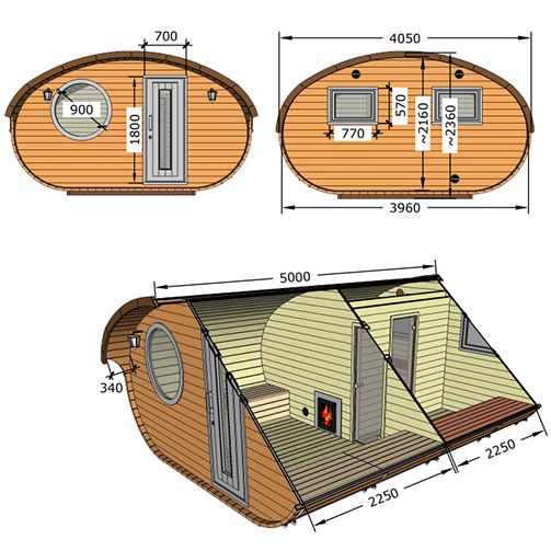 Hobbit Sauna, various sizes, Wood-Fired or Electric.