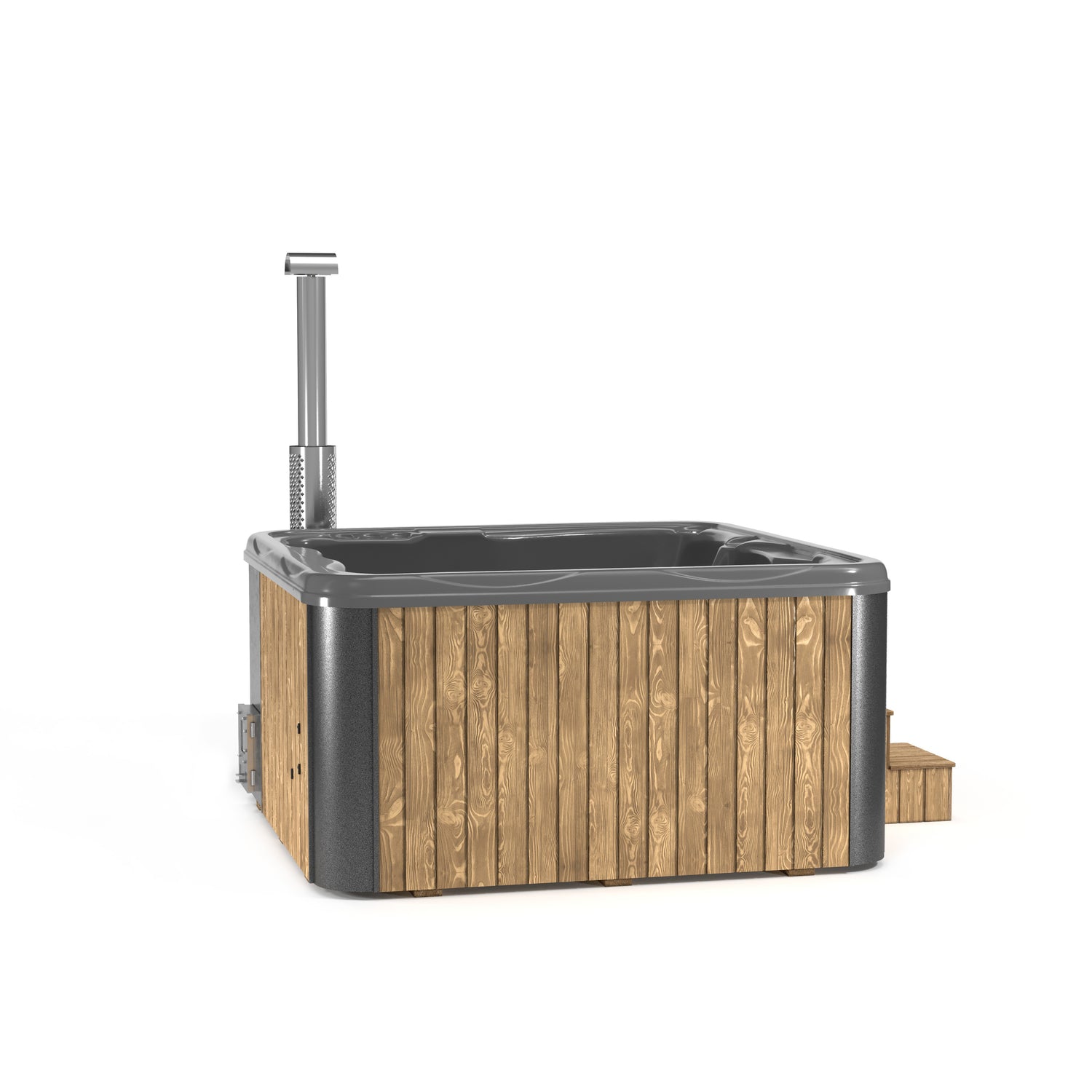 "Gustav" Square Wood Fired Hot Tub | Integrated Heater | Acrylic Sculpted Liner