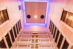 Infrared sauna interior with LED strip lighting