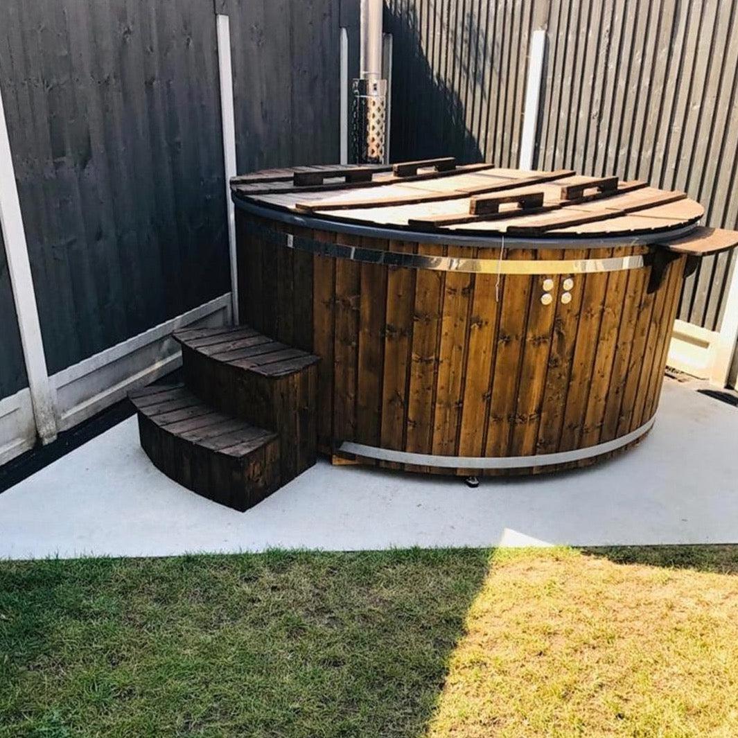 Large 200cm Wood Fired Hot Tub, External Heater, Fibreglass Liner.