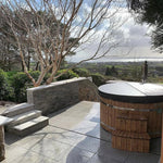 Large 200cm Wood Fired Hot Tub, Integrated Heater, Fibreglass liner.