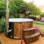 Large 200cm Wood Fired Hot Tub, Integrated Heater, Fibreglass liner.