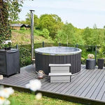 Large 200cm Wood Fired Hot Tub, Integrated Heater, Fibreglass liner.