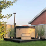 Large 200cm Wood Fired Hot Tub, Integrated Heater, Fibreglass liner.