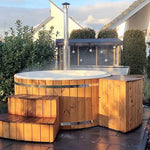 Large 200cm Wood Fired Hot Tub, Integrated Heater, Fibreglass liner.