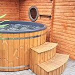 Large 200cm Wood Fired Hot Tub, Integrated Heater, Fibreglass liner.