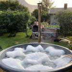 Large 200cm Wood Fired Hot Tub, Integrated Heater, Fibreglass liner.