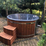 Large 200cm Wood Fired Hot Tub, Integrated Heater, Fibreglass liner.