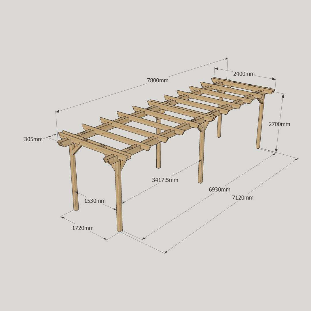 Large Size Heavy Duty Double Pergola Complete DIY Kit, Quality Tanalised Timber.