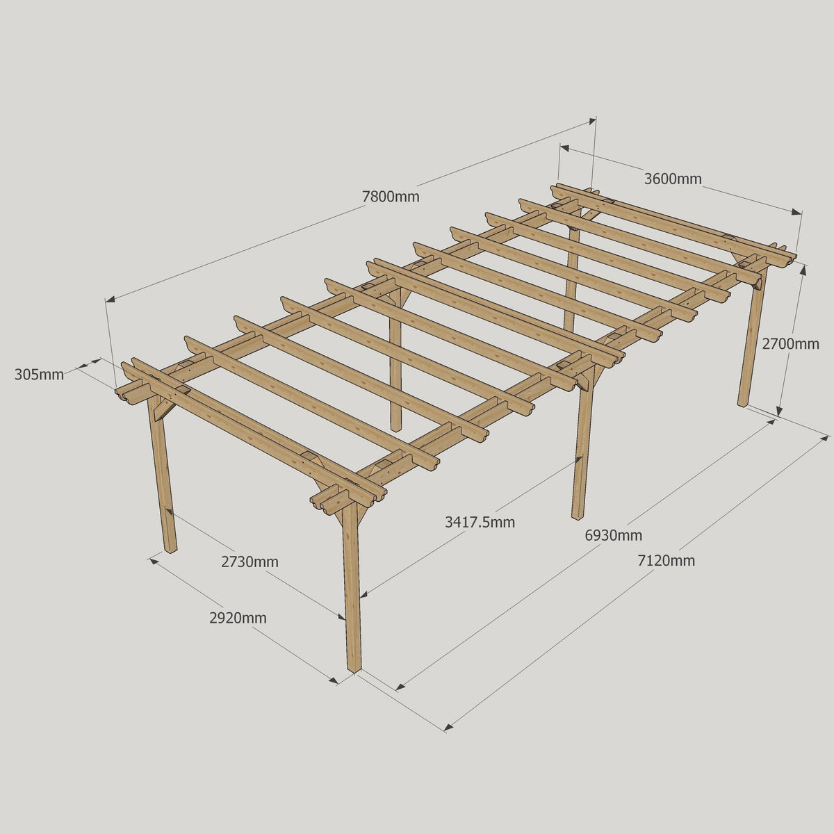 Large Size Heavy Duty Double Pergola Complete DIY Kit, Quality Tanalised Timber.