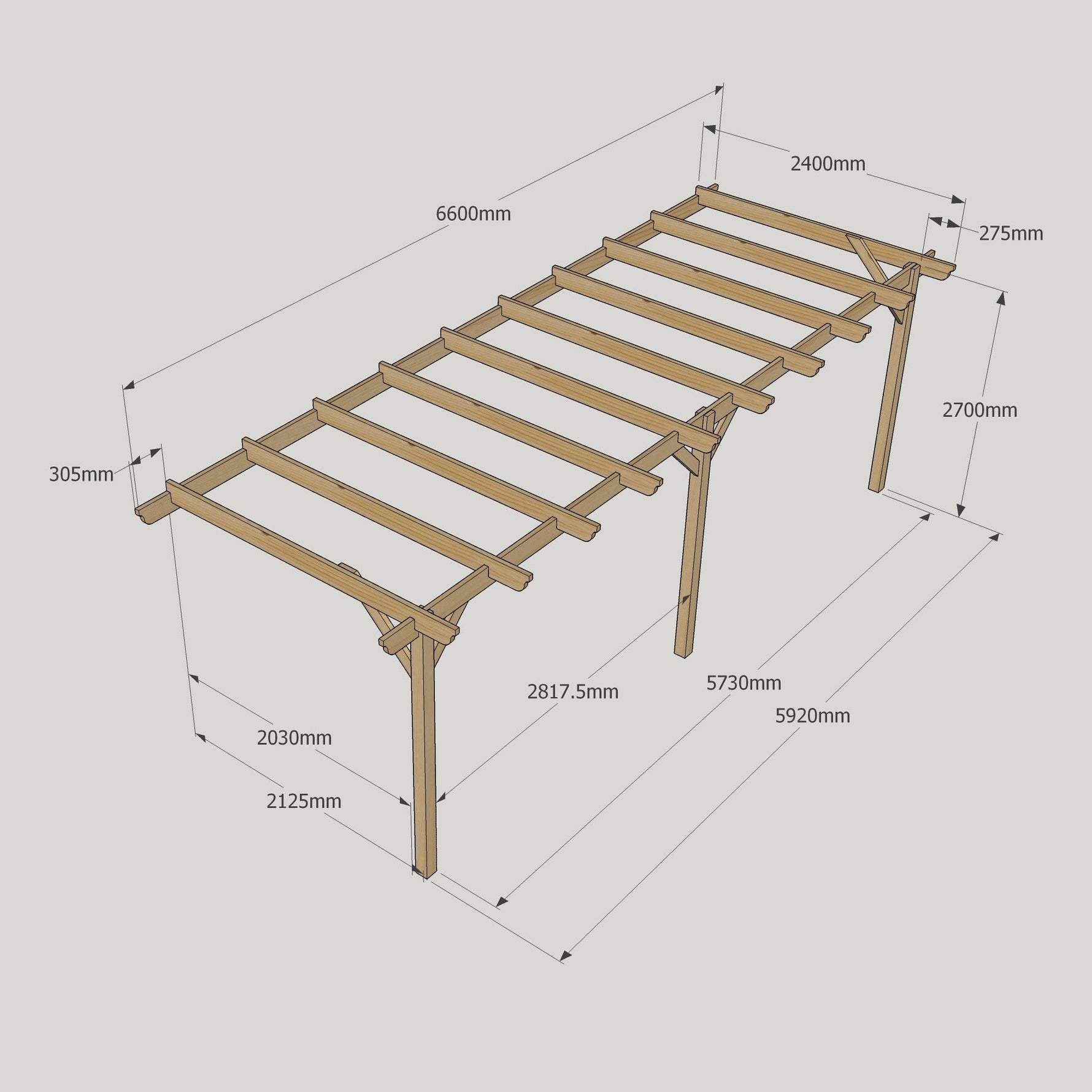 Large Size Heavy Duty Lean-To Pergola Complete DIY Kit, Quality Tanalised Timber.