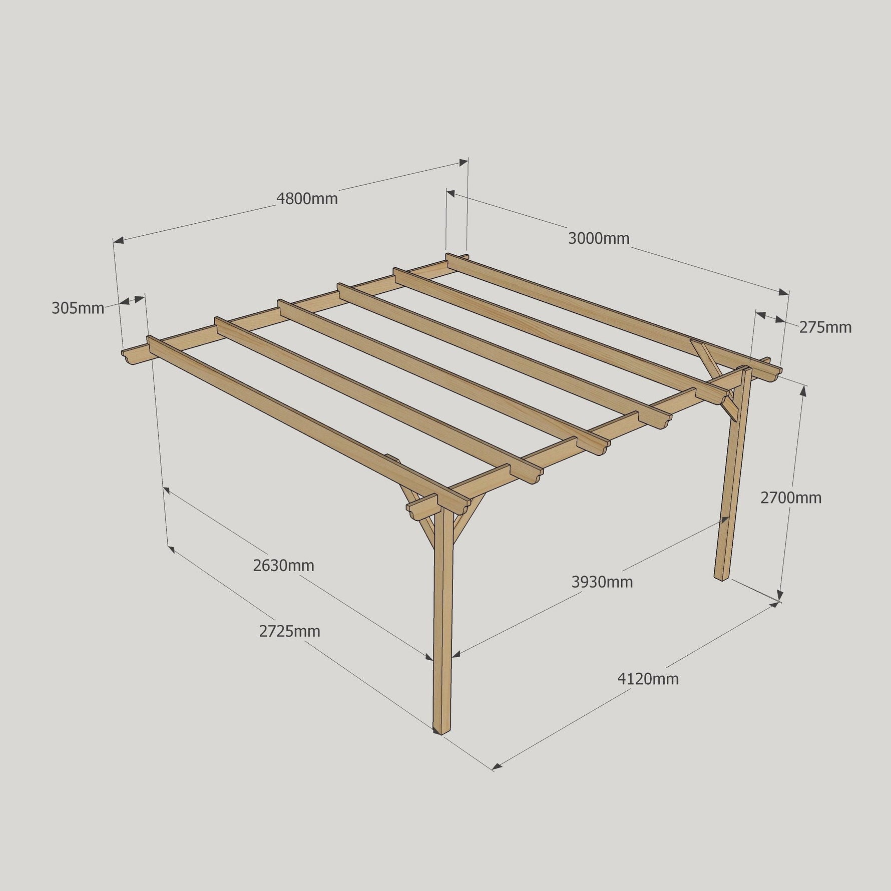 Large Size Heavy Duty Lean-To Pergola Complete DIY Kit, Quality Tanalised Timber.