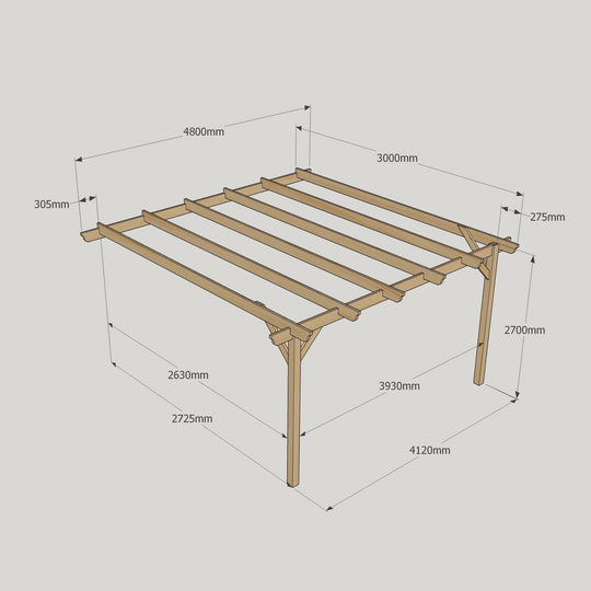 Large Size Heavy Duty Lean-To Pergola Complete DIY Kit, Quality Tanalised Timber.