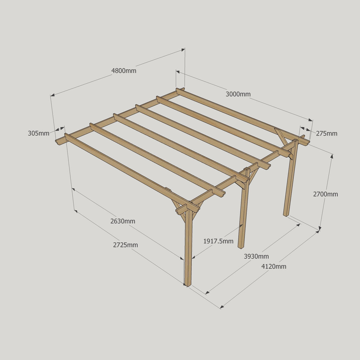 Large Size Heavy Duty Lean-To Pergola Complete DIY Kit, Quality Tanalised Timber.