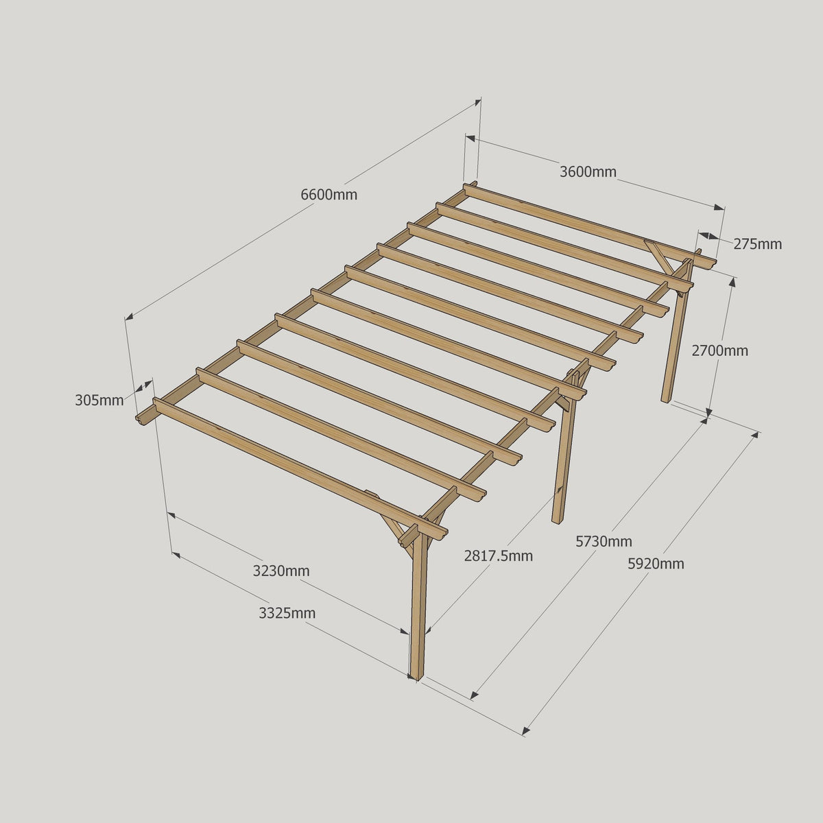 Large Size Heavy Duty Lean-To Pergola Complete DIY Kit, Quality Tanalised Timber.