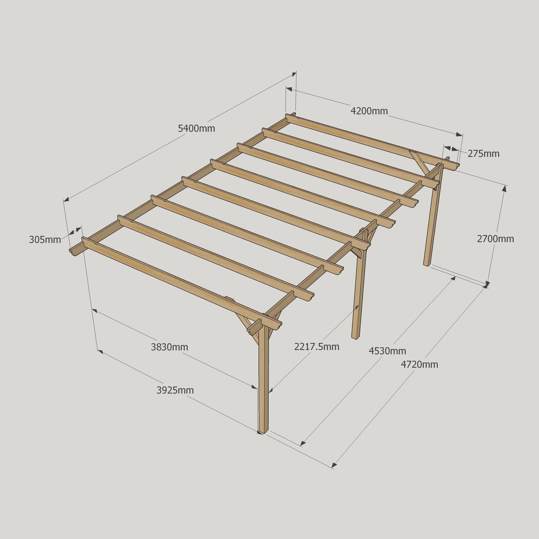 Large Size Heavy Duty Lean-To Pergola Complete DIY Kit, Quality Tanalised Timber.