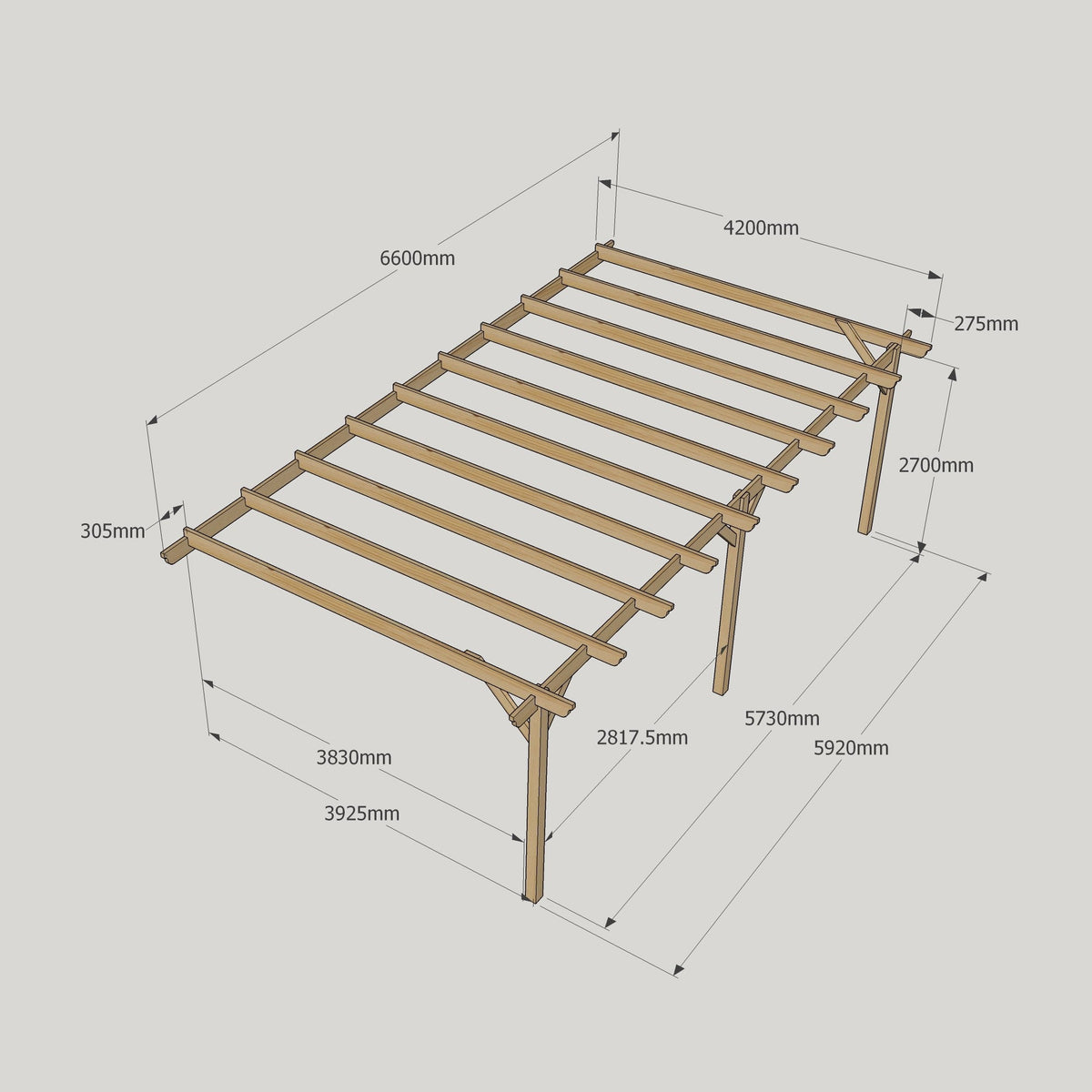 Large Size Heavy Duty Lean-To Pergola Complete DIY Kit, Quality Tanalised Timber.