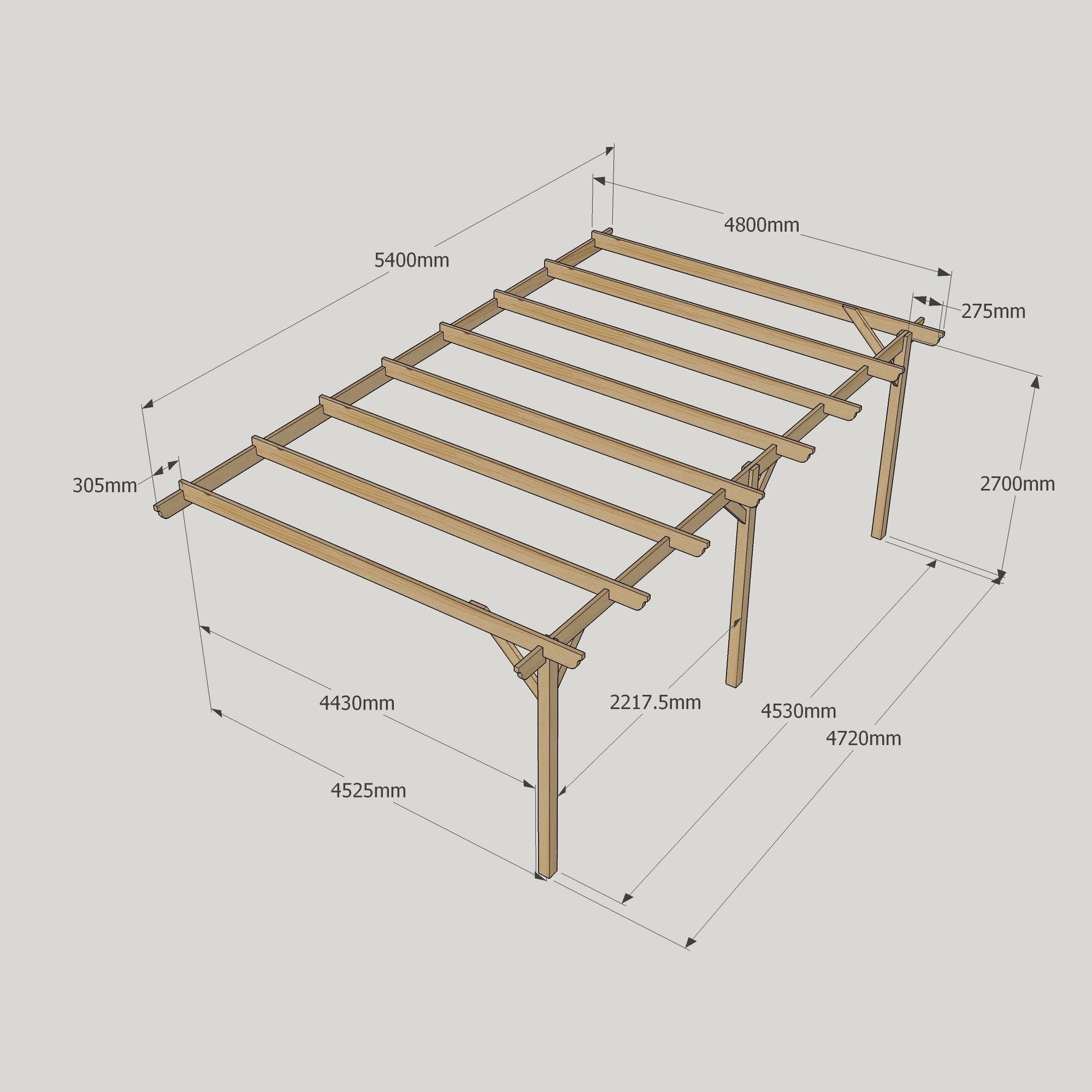 Large Size Heavy Duty Lean-To Pergola Complete DIY Kit, Quality Tanalised Timber.