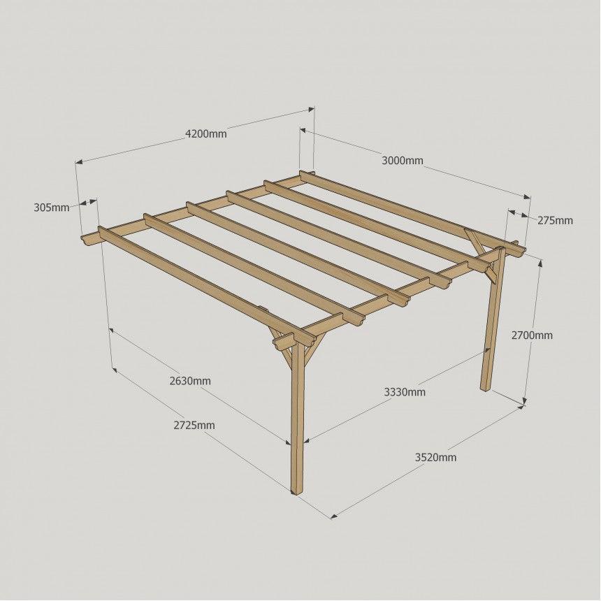 Large Size Heavy Duty Lean-To Pergola Complete DIY Kit, Quality Tanalised Timber.