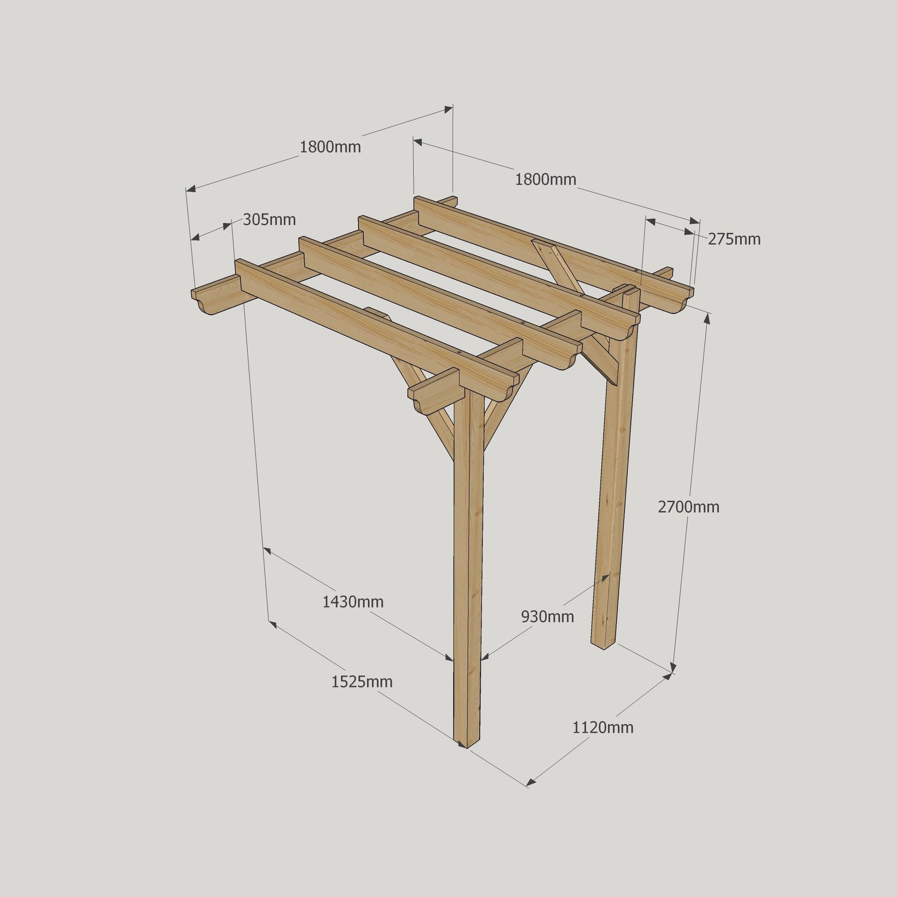 Large Size Heavy Duty Lean-To Pergola Complete DIY Kit, Quality Tanalised Timber.