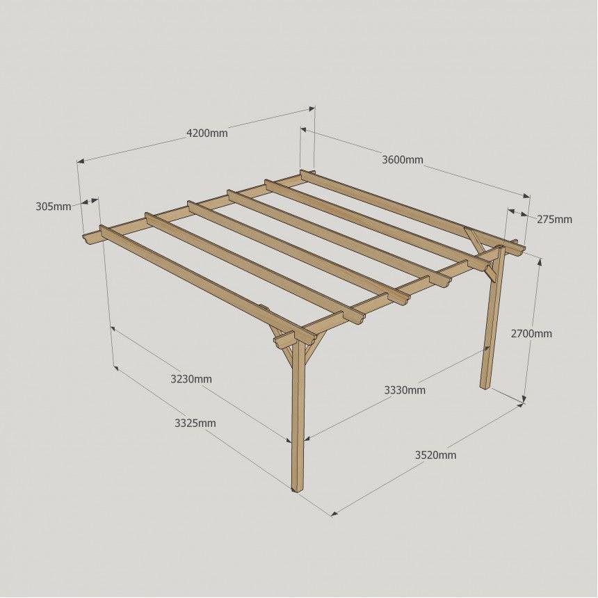 Large Size Heavy Duty Lean-To Pergola Complete DIY Kit, Quality Tanalised Timber.
