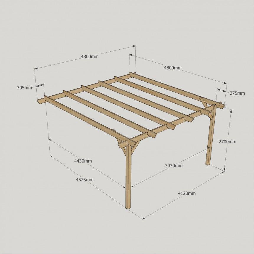 Large Size Heavy Duty Lean-To Pergola Complete DIY Kit, Quality Tanalised Timber.