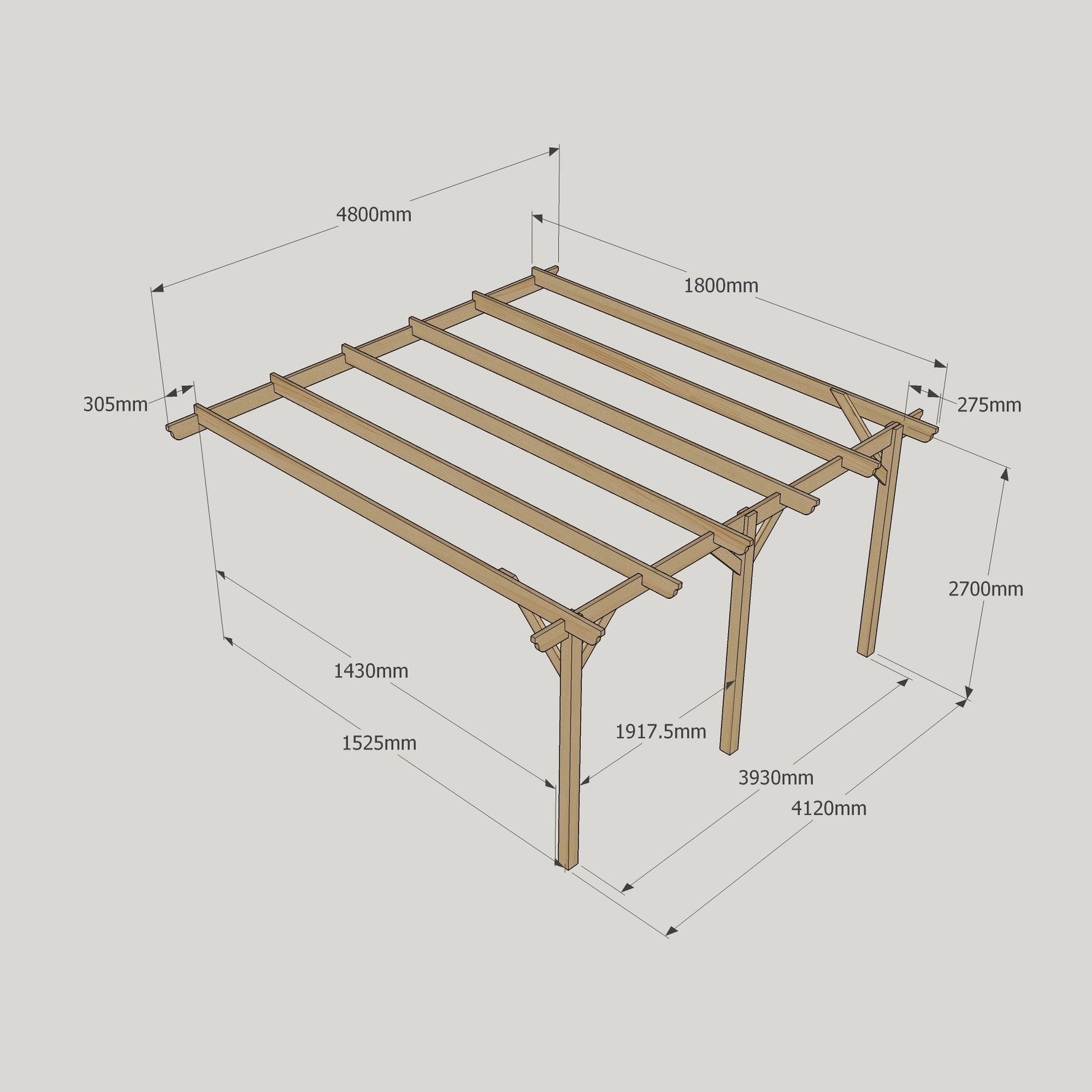 Large Size Heavy Duty Lean-To Pergola Complete DIY Kit, Quality Tanalised Timber.