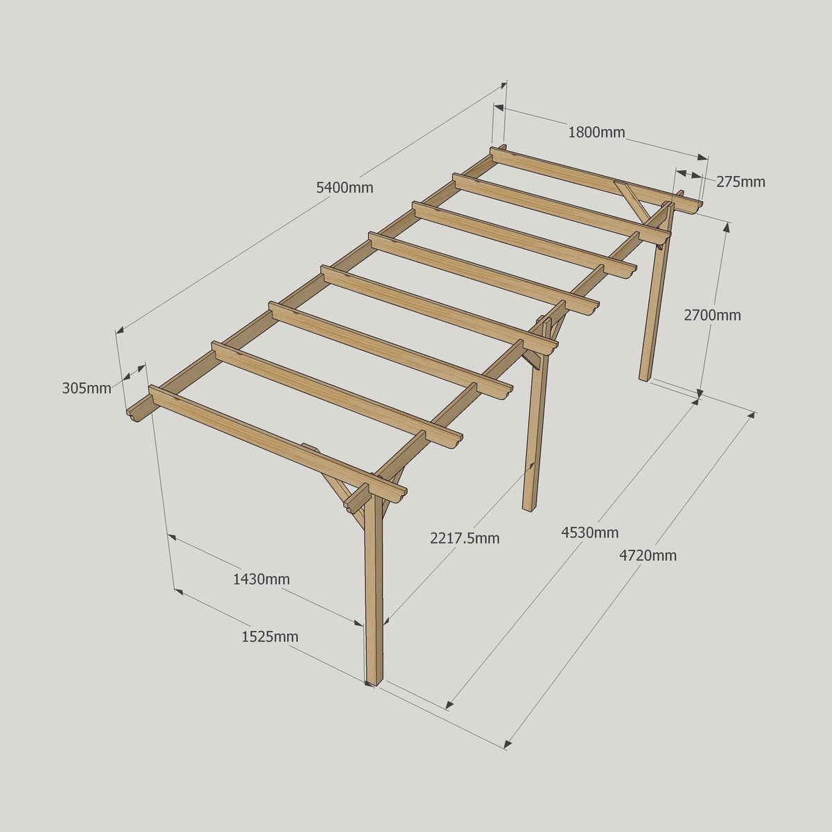 Large Size Heavy Duty Lean-To Pergola Complete DIY Kit, Quality Tanalised Timber.