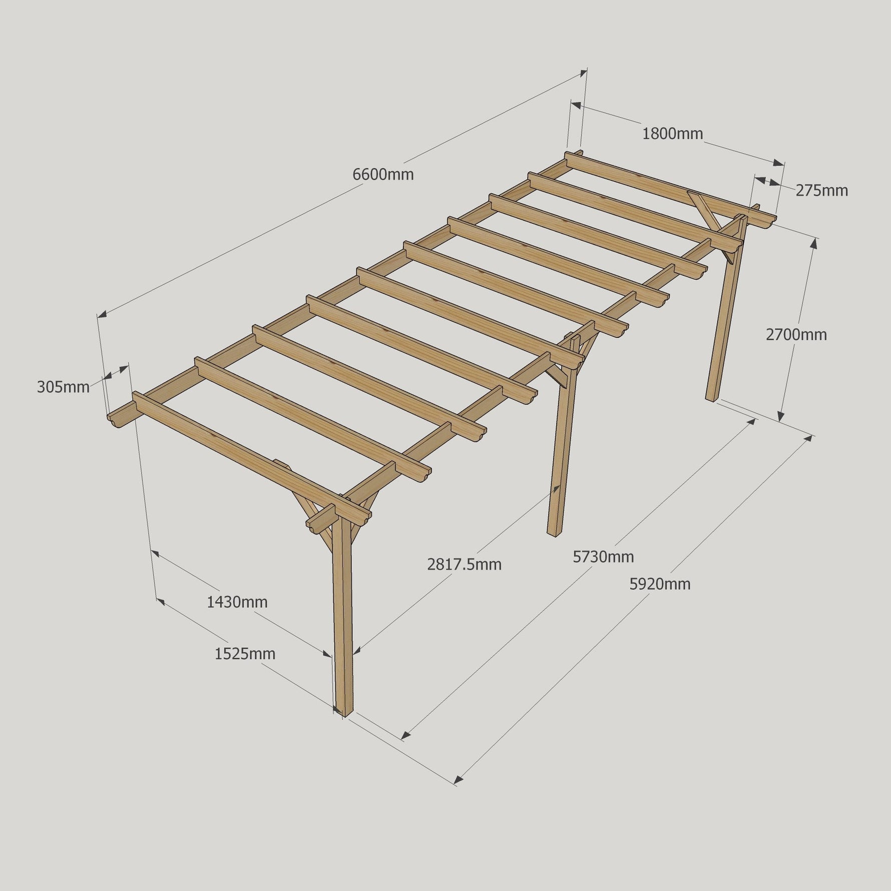 Large Size Heavy Duty Lean-To Pergola Complete DIY Kit, Quality Tanalised Timber.