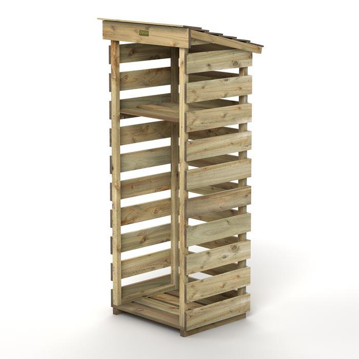 Narrow log store with kindling shelf tanalised timber Layzee Living