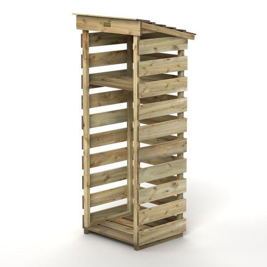 Narrow log store with kindling shelf, tanalised timber