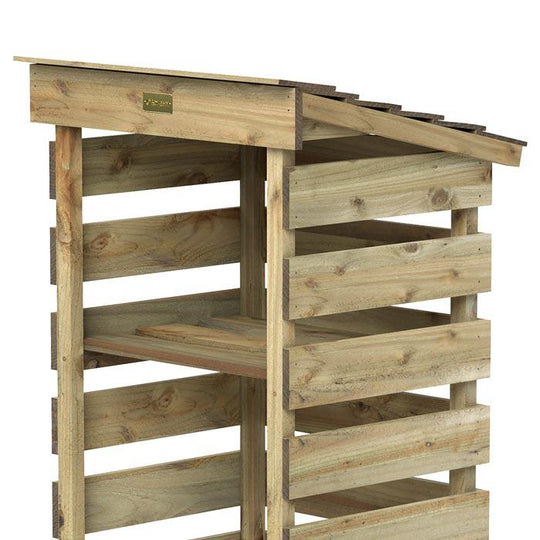 Narrow log store with kindling shelf, tanalised timber
