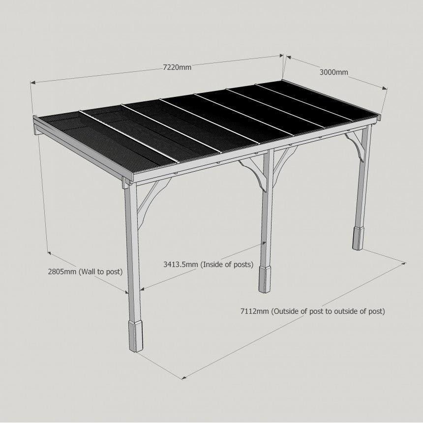 Polycarbonate Roof Lean-To Carport Gazebo Complete DIY Kit, Various Sizes