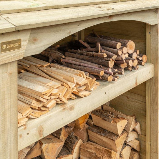 Premium Double log store with kindling shelf, tanalised timber