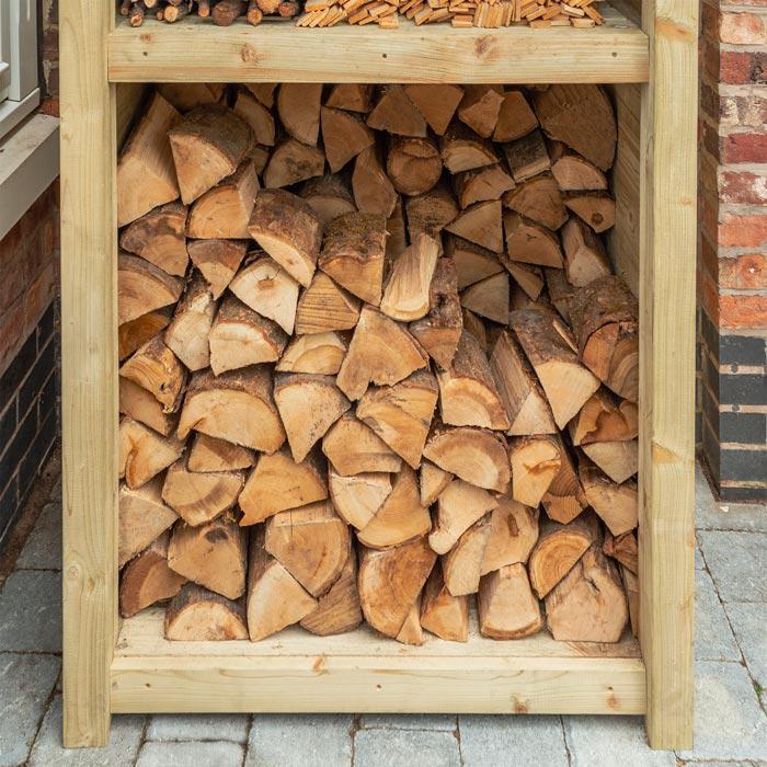 Premium Single log store with kindling shelf, tanalised timber