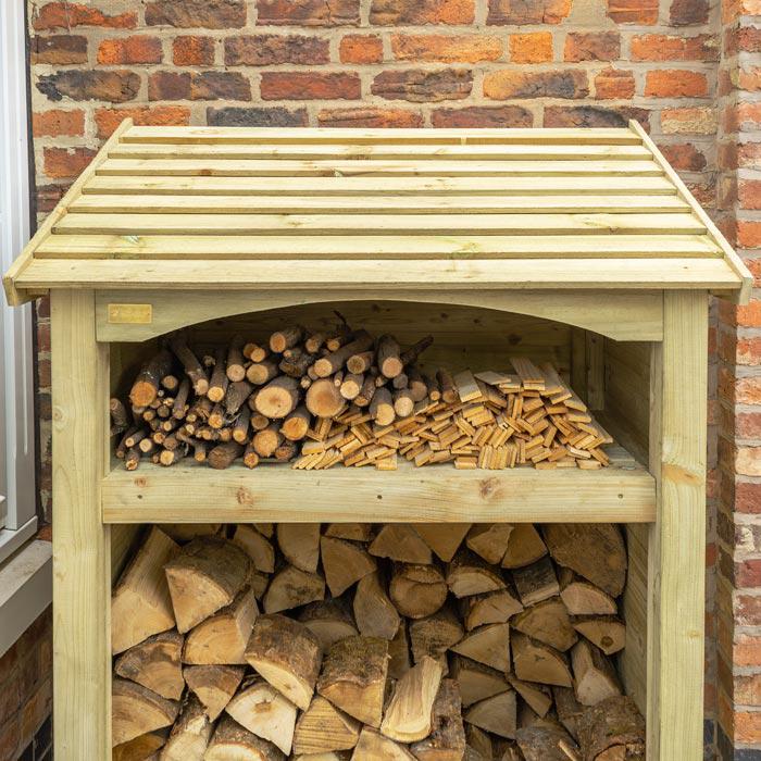 Premium Single log store with kindling shelf, tanalised timber