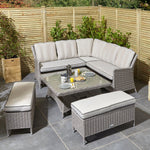 Rattan Effect Corner Dining Set with Adjustable Height Table