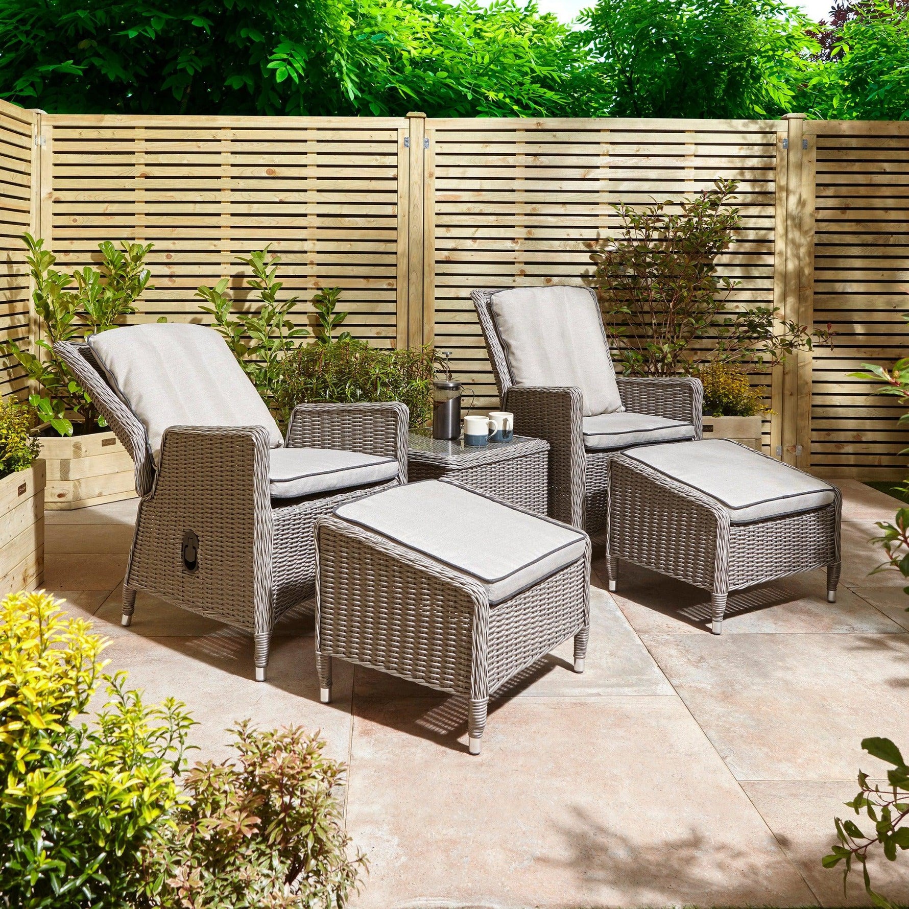 Rattan Effect Lounger Set - Two Colours