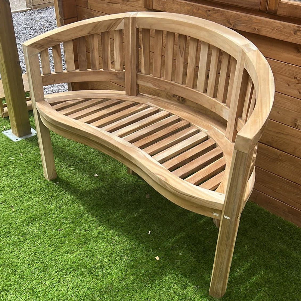 Solid Teak Curved Banana Bench for two persons.