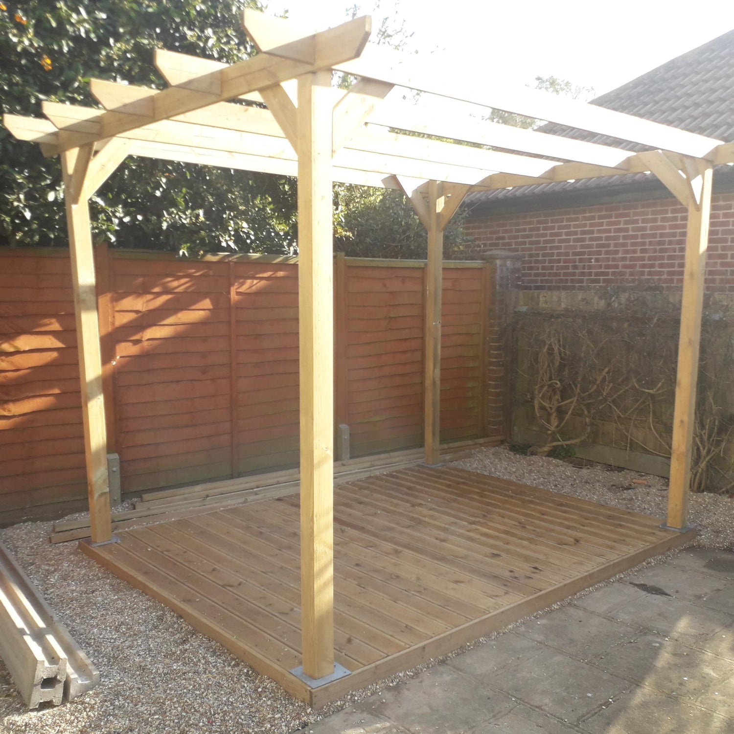 Timber Pergola & Decking Complete DIY Kit, Quality Tanalised Redwood Timber, various sizes.