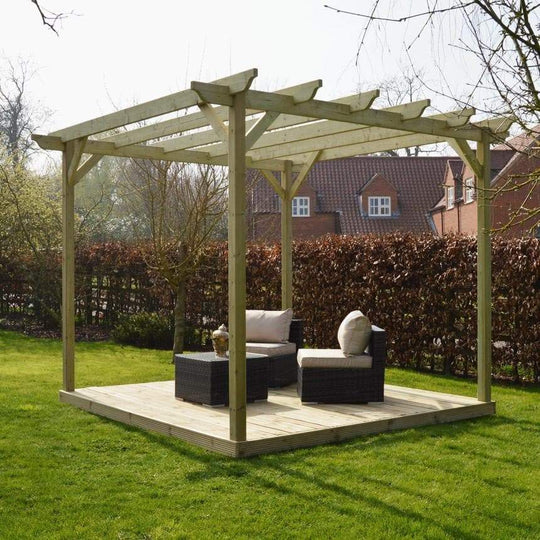 Timber Pergola & Decking Complete DIY Kit, Quality Tanalised Redwood Timber, various sizes.
