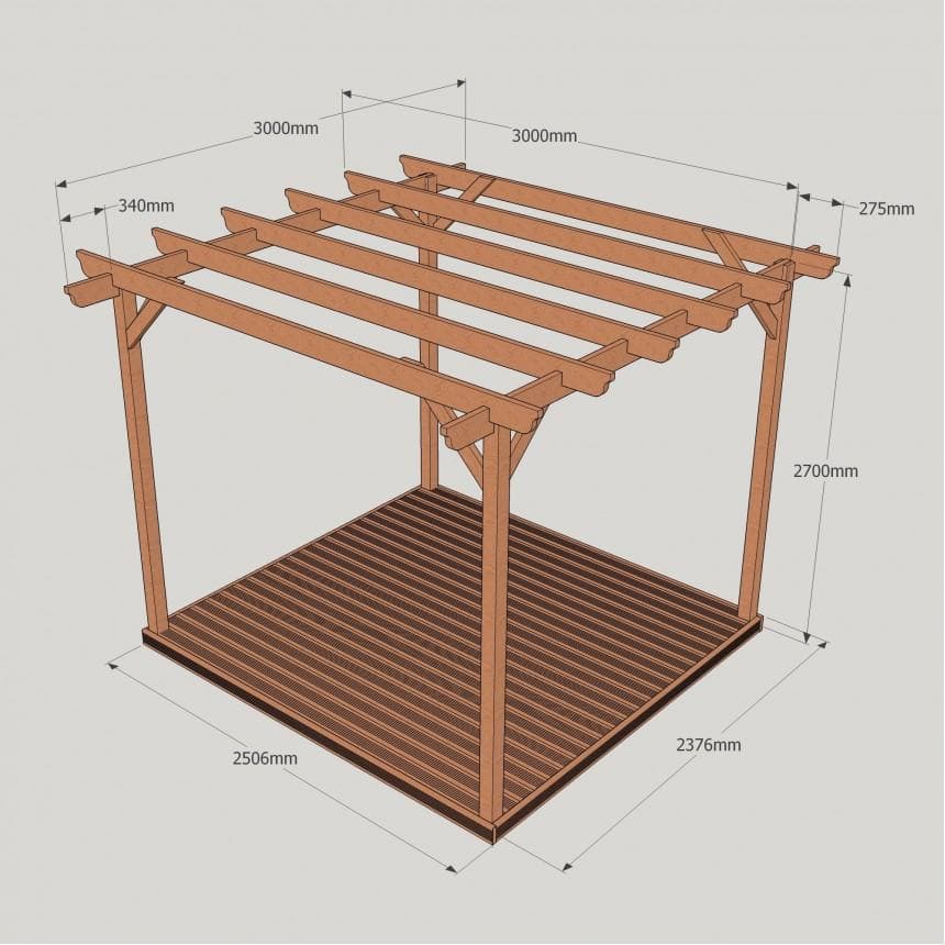 Timber Pergola & Decking Complete DIY Kit, Quality Tanalised Redwood Timber, various sizes.